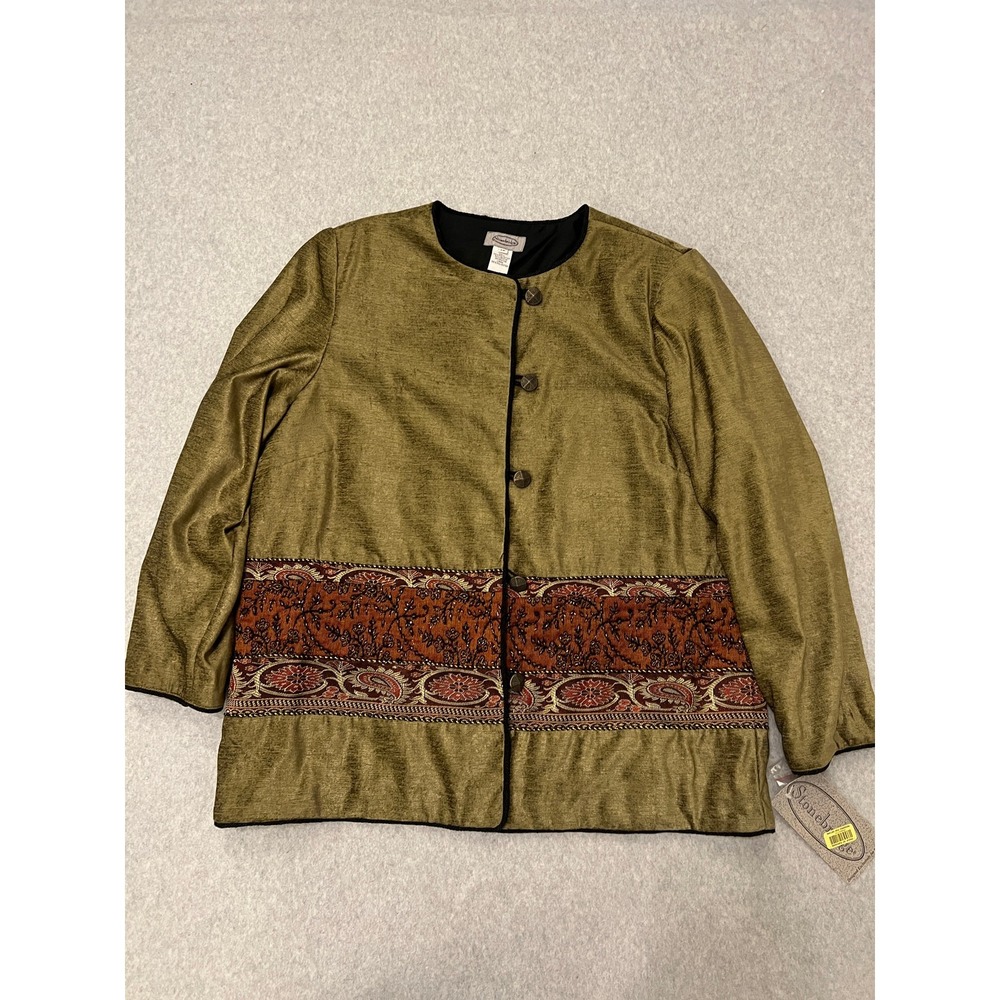 Stonebridge Paisley Floral Jacket Women Plus Size 1X Tribal Boho Lined Green NWT